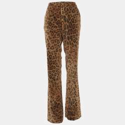 Pre Owned Etro Brown Leopard Print Velvet Straight Leg Trousers M