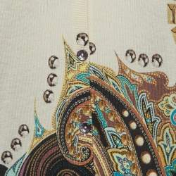 Pre Owned Etro Multicolor Print Silk and Cashmere Buttoned Cardigan M