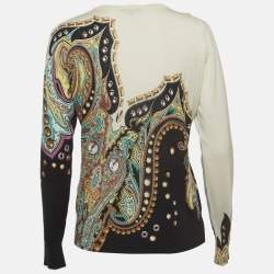 Pre Owned Etro Multicolor Print Silk and Cashmere Buttoned Cardigan M