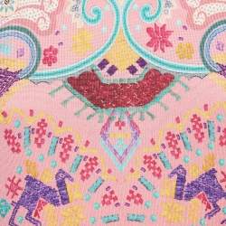 Pre Owned Etro Pink Print Stretch Silk Half Sleeve T-Shirt M