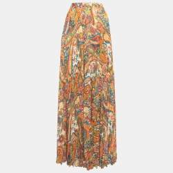 Pre Owned Etro Multicolor Paisley Print Crepe Pleated Maxi Skirt M