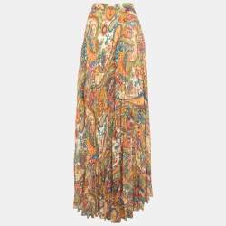 Pre Owned Etro Multicolor Paisley Print Crepe Pleated Maxi Skirt M