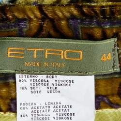 Etro Mustard Yellow Floral Print Velvet Pleated Skirt M