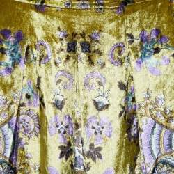 Etro Mustard Yellow Floral Print Velvet Pleated Skirt M