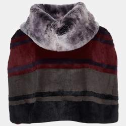 Pre Owned Etro Multicolor Striped Rabbit Fur Turtleneck Cape M