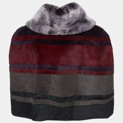 Pre Owned Etro Multicolor Striped Rabbit Fur Turtleneck Cape M