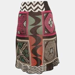 Pre Owned Etro Multicolor Geometric Intarsia Knit Midi Skirt M