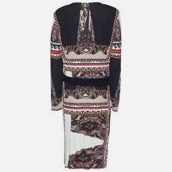 Pre Owned Etro Black Paisley Print Jersey Faux Wrap Midi Dress L