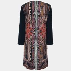 Pre Owned Etro Black Wool Paisley Print Overlay Knee-Length Dress L