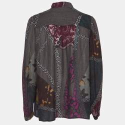Pre Owned Etro Multicolor Floral Print Crepe Half Placket Shirt M