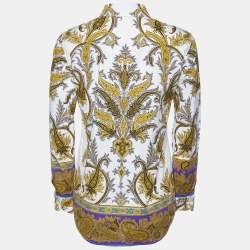 مملوكة مسبقًا قميص إيترو قطن بطبعة بيزلي أبيض/أصفر بزر أمامي مقاس صغير - سمول