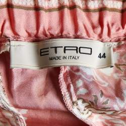 Pre Owned Etro Peach Paisley Floral Print Silk Tapered Trousers M