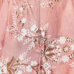 Pre Owned Etro Peach Paisley Floral Print Silk Tapered Trousers M
