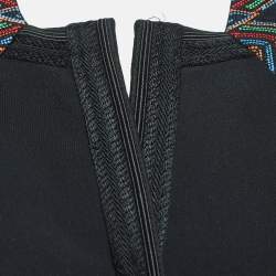 Pre Owned Etro Black Floral Embroidered Crepe Mid-Length Coat M