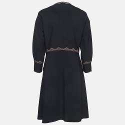 Pre Owned Etro Black Floral Embroidered Crepe Mid-Length Coat M