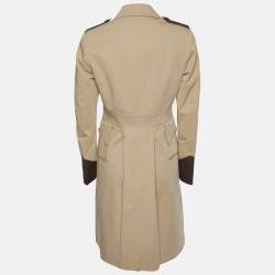 Pre Owned Etro Beige Cotton Leather Trim Mid Length Coat M