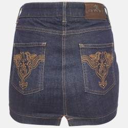 Etro Blue Embroidered Denim Mini Skirt S