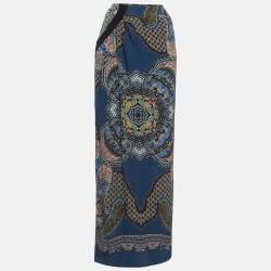 Pre Owned Etro Blue Printed Silk Flared Maxi Skirt M