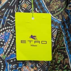 Pre Owned Etro Blue Printed Silk Flared Maxi Skirt M