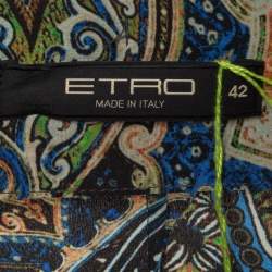 Pre Owned Etro Blue Printed Silk Flared Maxi Skirt M