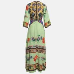 Etro Green Printed Silk Flared Maxi Dress M