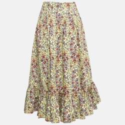Etro Multicolor Floral Printed Cotton Flounce Midi Skirt S