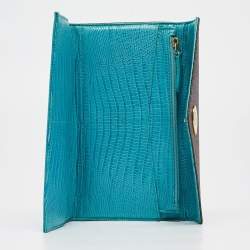 Etro Brown/Blue Paisley Coated Canvas and Lizard Embossed Leather Trifold Continental Wallet