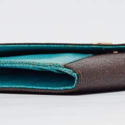 Etro Brown/Blue Paisley Coated Canvas and Lizard Embossed Leather Trifold Continental Wallet