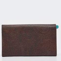 Etro Brown/Blue Paisley Coated Canvas and Lizard Embossed Leather Trifold Continental Wallet