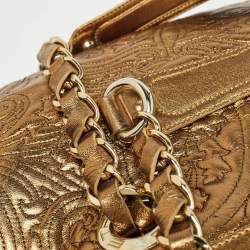 Etro Gold Paisley Embossed Leather Chain Tote