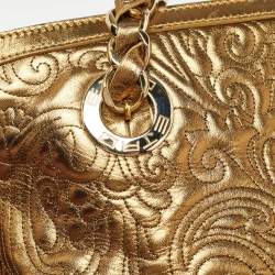 Etro Gold Paisley Embossed Leather Chain Tote