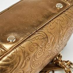 Etro Gold Paisley Embossed Leather Chain Tote