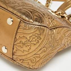 Etro Gold Paisley Embossed Leather Chain Tote