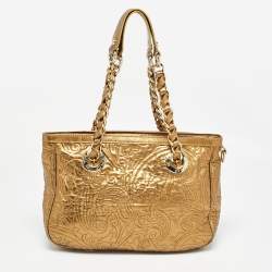 Etro Gold Paisley Embossed Leather Chain Tote