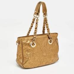 Etro Gold Paisley Embossed Leather Chain Tote