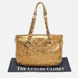 Etro Gold Paisley Embossed Leather Chain Tote