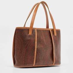 Pre Owned Etro Brown Paisley Printed Coated Canvas and Leather Tote