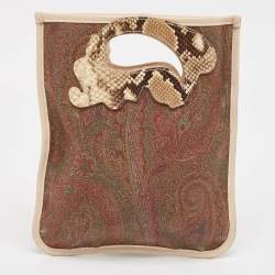 Etro Brown Paisley Print Coated Canvas, Python Embossed and Leather Slim Crossbody Bag