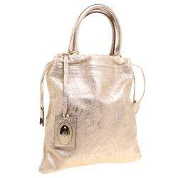 Pre Owned Etro Metallic Gold Paisley Embossed Leather Tote