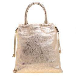 Pre Owned Etro Metallic Gold Paisley Embossed Leather Tote