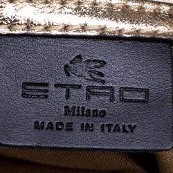 Pre Owned Etro Metallic Gold Paisley Embossed Leather Tote