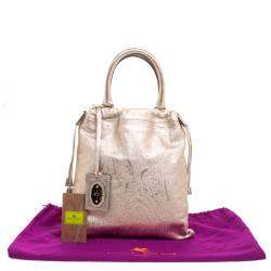 Pre Owned Etro Metallic Gold Paisley Embossed Leather Tote