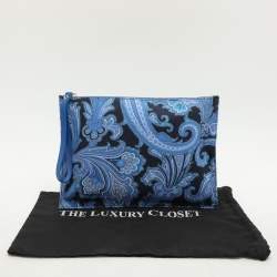 Pre Owned Etro Multicolor Blue Paisley Print Canvas Wristlet Pouch