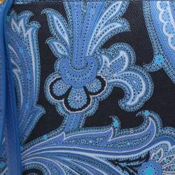 Pre Owned Etro Multicolor Blue Paisley Print Canvas Wristlet Pouch