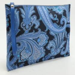 Pre Owned Etro Multicolor Blue Paisley Print Canvas Wristlet Pouch