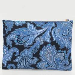Pre Owned Etro Multicolor Blue Paisley Print Canvas Wristlet Pouch