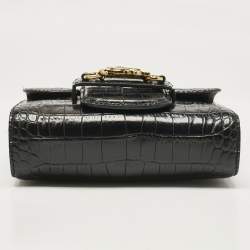 Pre Owned Etro Black Croc Embossed Leather Shoulder Bag