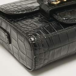Pre Owned Etro Black Croc Embossed Leather Shoulder Bag