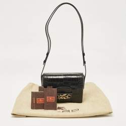 Pre Owned Etro Black Croc Embossed Leather Shoulder Bag
