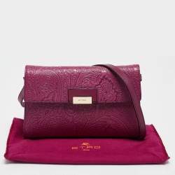 Etro Magenta Paisley Embossed Leather Shoulder Bag
